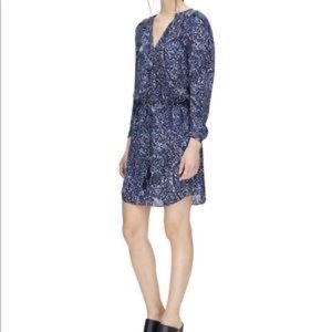 REBECCA TAYLOR Long Sleeve Silk Blue Floral Print Dress Size 8